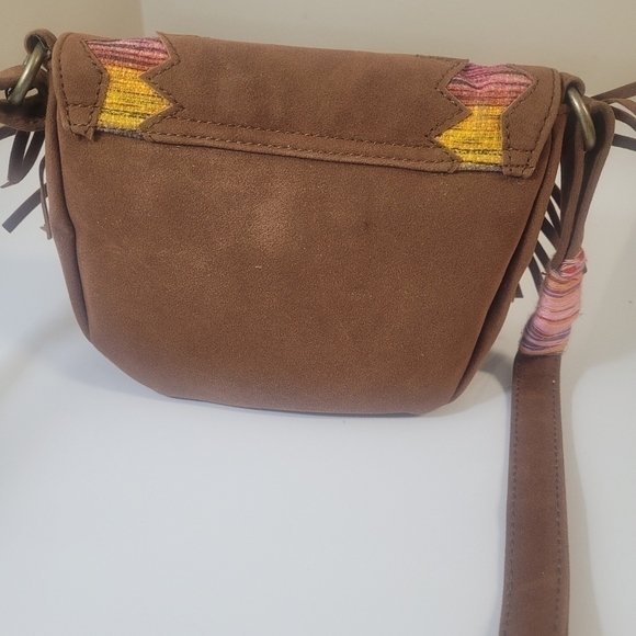 O'NEILL  brown Sling Bag/purse with native designs and fringe - Picture 2 of 15